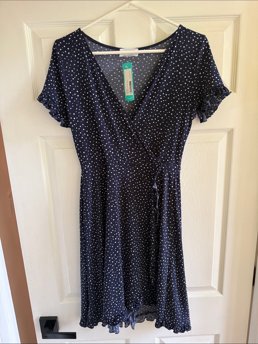 Kaileigh Navy and White Polka Dot Wrap Dress